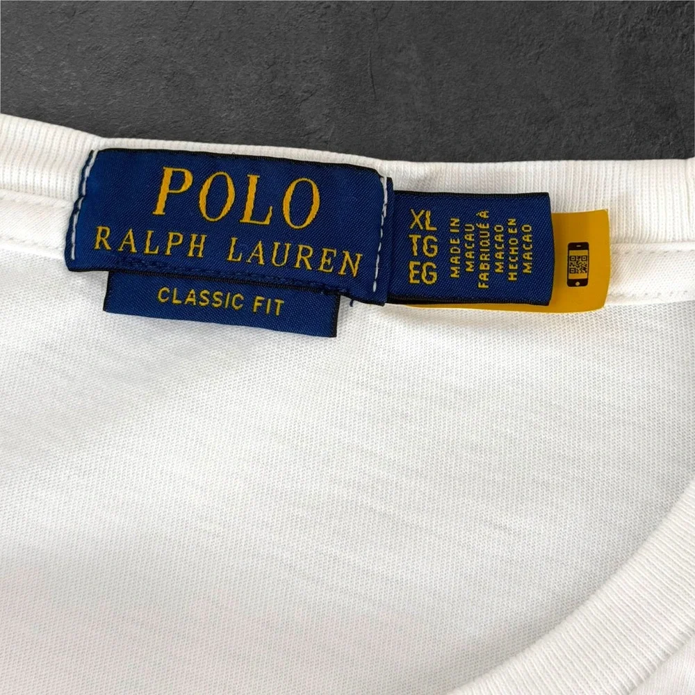 Polo Ralph Lauren Mens XL White Long Sleeve Graphic T-Shirt Classic Fit Spellout